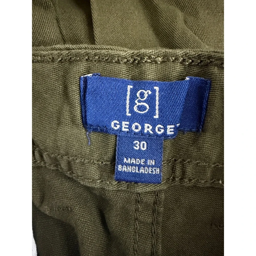 George Mens Cargo Shorts Olive Green 30 Stretch Cotton 10 Inch Inseam NWT